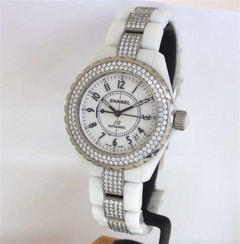 chanel white ceramic bracelet|chanel j12 white with diamonds.